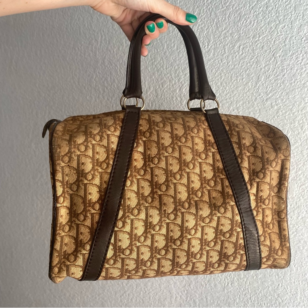 Vintage Christian Dior Brown Satchel with Iconic Monogram Pattern